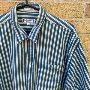 Vintage Yves Saint Laurent Striped Button Up Shirt XL White/Green